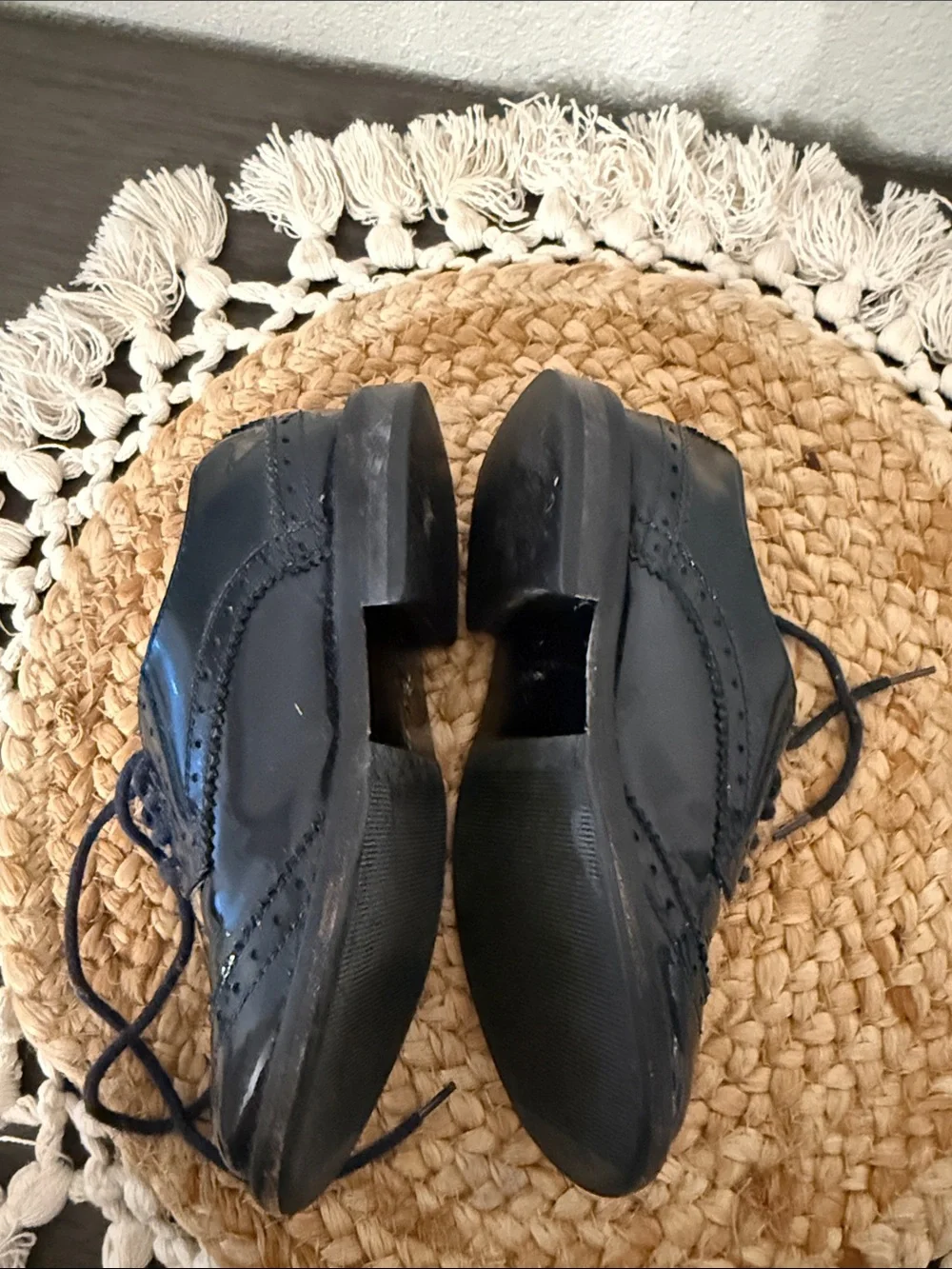 Gucci Kids BLack Patent Leather Wingtip Brogue Lace Up Shoes Size EU 27 US 10.5